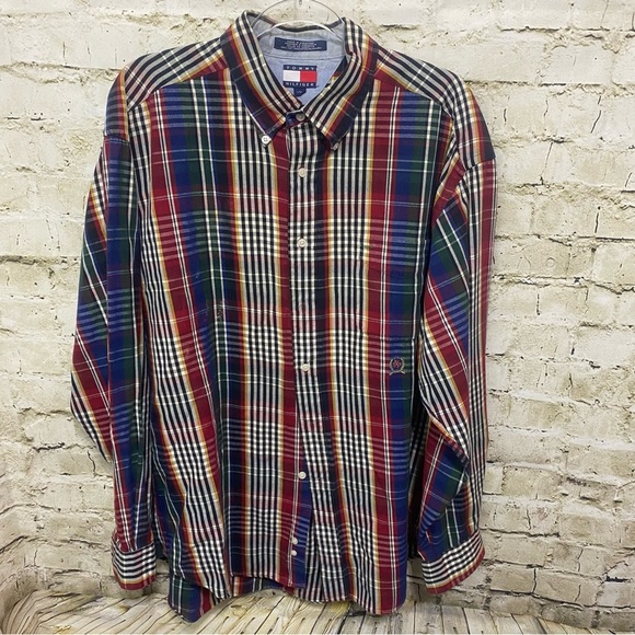 Tommy Hilfiger Blue Red Plaid Cotton Button Down Shirt - Picture 1 of 4